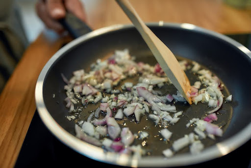 Cook Onions For Gobi Biryani 